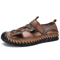 Novuxy® Men's Closed Toe Hand Stitching Outdoor Non Slip Dress Leather Sandals