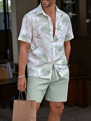 Men's 3D Fashion Summer Printed Pattern Collared Shirt Set - Comfortable Short-Sleeve Shirt with Pocket Drawstring Shorts, New Summer Fashion Casual Loose Round Neck T-Shirt, Suitable for Spring and Summer Wear, Comfortable for Daily Use