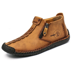 Novuxy® Men's Hand Stitching Leather Non Slip Side Zipper Casual Boots
