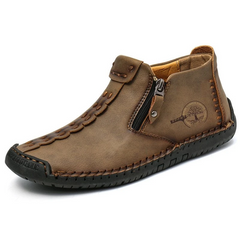 Novuxy® Men's Hand Stitching Leather Non Slip Side Zipper Casual Boots