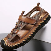 Novuxy® Men's Closed Toe Hand Stitching Outdoor Non Slip Dress Leather Sandals