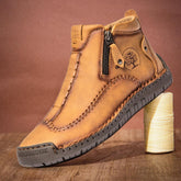 Novuxy® Men's Stylish Side Zipper Hand Stitching Microfiber Leather Casual Ankle Boots