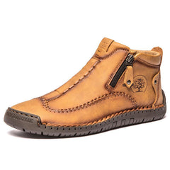 Novuxy® Men's Stylish Side Zipper Hand Stitching Microfiber Leather Casual Ankle Boots