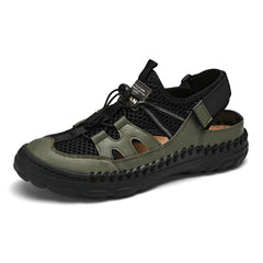 Novuxy® New Summer Men's Leather Mesh Breathable Non-Slip Outdoor Sandals
