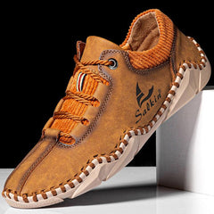 Novuxy® Men Hand Stitching Leather Non Slip Casual Driving Shoes