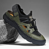 Aliders New Summer Men's Leather Mesh Breathable Non-Slip Outdoor Sandals