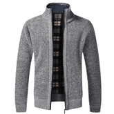 Men's Knitted Warm Slim Fit Stand Collar Zipper Cardigan Sweater Jacket Flannel Lining