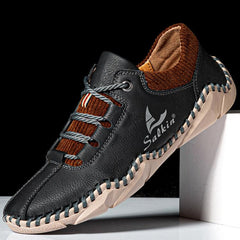 Novuxy® Men Hand Stitching Leather Non Slip Casual Driving Shoes