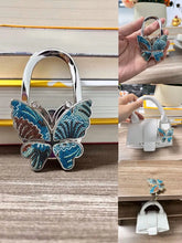 Novuxy® Metal Retro Floral Pattern Large Butterfly Handbag Hanger, Foldable Women's Bag Clasp, Portable Desk Hook