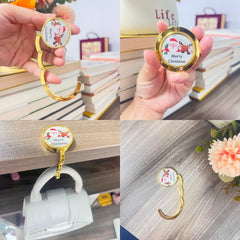 Novuxy® Merry Christmas Foldable Purse Hook Floding Handbag Hanger Bling Rhinestone Bag Holder for Table Desk 1 PCS