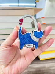 Novuxy® Cat Pattern Portable Folding Bag Hanger Hook Holder Table Hook Crystal Alloy Purse Bag Holder Circle Shape Bag Accessories