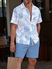 Men's 3D Fashion Summer Printed Pattern Collared Shirt Set - Comfortable Short-Sleeve Shirt with Pocket Drawstring Shorts, New Summer Fashion Casual Loose Round Neck T-Shirt, Suitable for Spring and Summer Wear, Comfortable for Daily Use