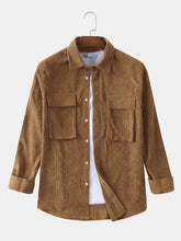 Men's Corduroy Cotton Symmetrical Pocket Lapel Long Sleeve Workwear Vintage Shirt