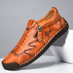 Novuxy® Men Side Zipper Comfy Hand Stitching Casual Leather Shoes