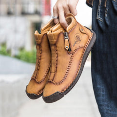 Novuxy® Men's Stylish Side Zipper Hand Stitching Microfiber Leather Casual Ankle Boots