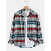 Mens Floral Ethnic Pattern Buttons Cuff Long Sleeve Lapel Shirts