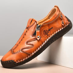 Novuxy® Men Side Zipper Comfy Hand Stitching Casual Leather Shoes