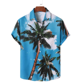 Men Palm Tree Print Hawaii Style Graceful Leisure Short Sleeves Hawaiian Shirts