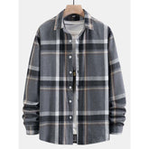 Square Collar Long Sleeve Casual Plaid Button Down Men's Shirt