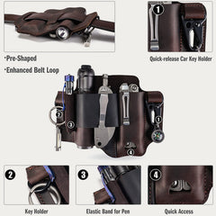 Multitool Men's Leather Sheath with Keychain Outdoor Camping EDC Belt