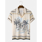 Mens Holiday Landscape Print Short Sleeve Shirts