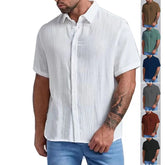 Men's Seersucker Wrinkle-Free Solid Color Casual Basic Short Sleeve Shirt
