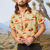 Men Dessert Landscape Print Plants Paradise Short Sleeve Casual Shirts