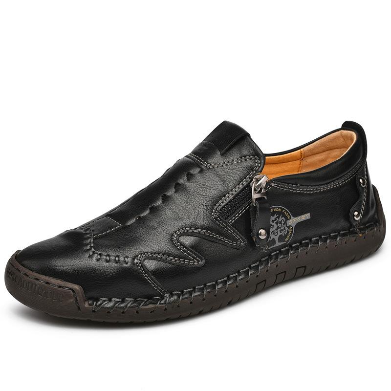 Novuxy® Men Side Zipper Comfy Hand Stitching Casual Leather Shoes