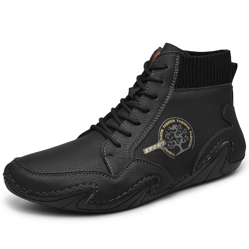 Novuxy® Men's Handmade Soft Slip Resistant Lace Up Leather Ankle Boots