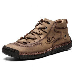 Novuxy® Men's Hand Stitching Vintage Microfiber Leather Lace Up Comfy Soft Ankle Boots