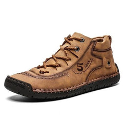 Novuxy® Men's Hand Stitching Vintage Microfiber Leather Lace Up Comfy Soft Ankle Boots
