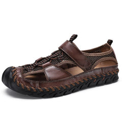 Novuxy® Men's Closed Toe Hand Stitching Outdoor Non Slip Dress Leather Sandals