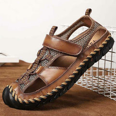 Novuxy® Men's Closed Toe Hand Stitching Outdoor Non Slip Dress Leather Sandals