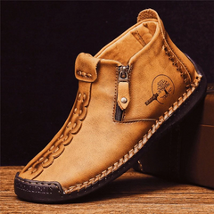 Novuxy® Men's Hand Stitching Leather Non Slip Side Zipper Casual Boots
