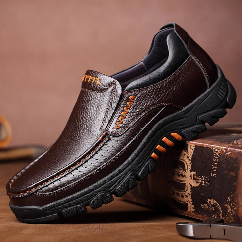 Novuxy® Men's Cow Leather Waterproof Comfy Non Slip Soft Slip On Casual Shoes