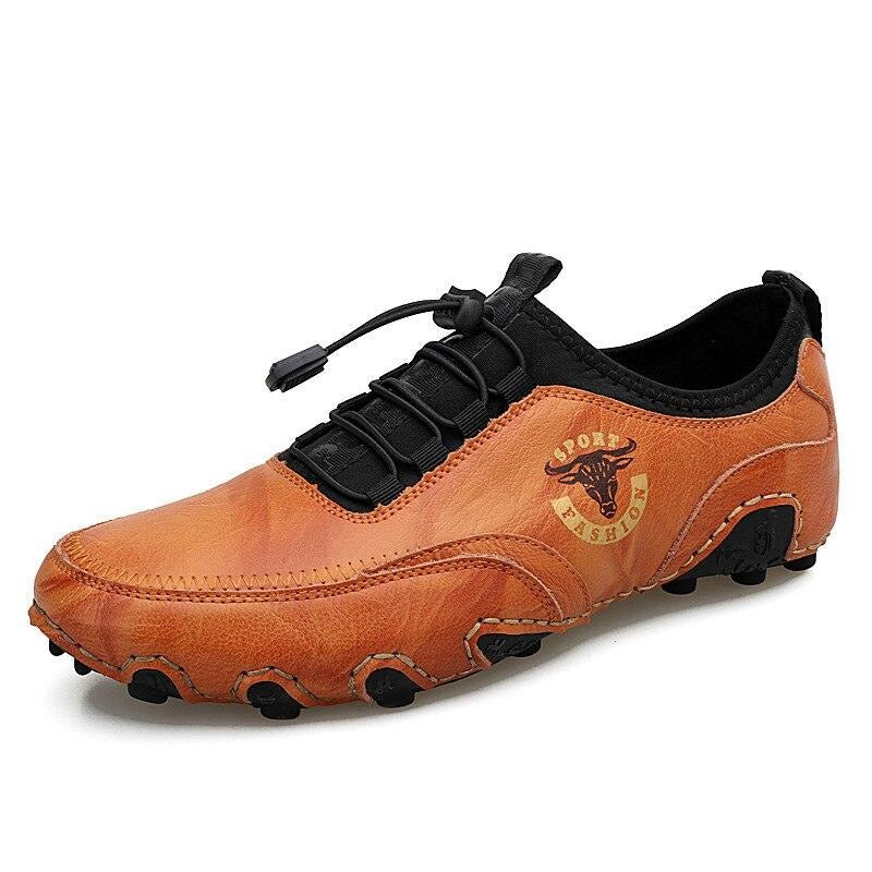 Novuxy® Men's Fashion Retro Handmade Leather Beanie Octopus Shoes Comfortable Driving Shoes