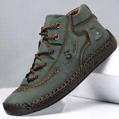 Novuxy® Men's Hand Stitching Vintage Microfiber Leather Lace Up Comfy Soft Ankle Boots