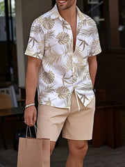 Men's 3D Fashion Summer Printed Pattern Collared Shirt Set - Comfortable Short-Sleeve Shirt with Pocket Drawstring Shorts, New Summer Fashion Casual Loose Round Neck T-Shirt, Suitable for Spring and Summer Wear, Comfortable for Daily Use