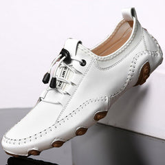 Novuxy® Men's Handmade Leather Casual Fashion Driving Shoes Lace-Up Comfortable Loafers Sneakers