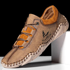 Novuxy® Men Hand Stitching Leather Non Slip Casual Driving Shoes