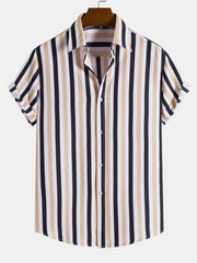 Man Striped Print Button Up Shirt
