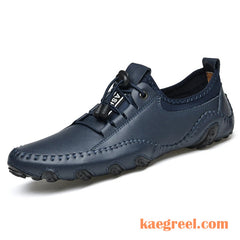 Novuxy® Men's Handmade Leather Casual Fashion Driving Shoes Lace-Up Comfortable Loafers Sneakers