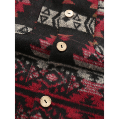 Men's Ethnic Tribal Style Totem Print Chest Pocket Long Sleeve Comfortable Shirt