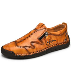 Novuxy® Men Side Zipper Comfy Hand Stitching Casual Leather Shoes