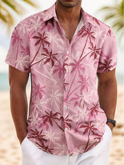 [Coconut Tree Shirt] Men's Casual Coconut Tree Print Short Sleeve Shirt, Beach Shirt, Tropical Shirt, Summer Shirt, Palm Tree Shirt, Blue Hawaiian Shirt, Tropical Shirt, Hawaiian Print Shirt, Palm Tree Shirt