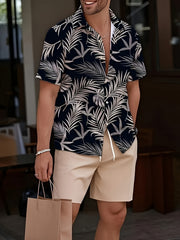 Men's 3D Fashion Summer Printed Pattern Collared Shirt Set - Comfortable Short-Sleeve Shirt with Pocket Drawstring Shorts, New Summer Fashion Casual Loose Round Neck T-Shirt, Suitable for Spring and Summer Wear, Comfortable for Daily Use