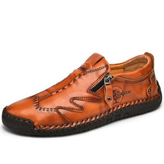 Novuxy® Men Side Zipper Comfy Hand Stitching Casual Leather Shoes