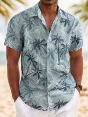 [Coconut Tree Shirt] Men's Casual Coconut Tree Print Short Sleeve Shirt, Beach Shirt, Tropical Shirt, Summer Shirt, Palm Tree Shirt, Blue Hawaiian Shirt, Tropical Shirt, Hawaiian Print Shirt, Palm Tree Shirt