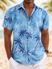 [Coconut Tree Shirt] Men's Casual Coconut Tree Print Short Sleeve Shirt, Beach Shirt, Tropical Shirt, Summer Shirt, Palm Tree Shirt, Blue Hawaiian Shirt, Tropical Shirt, Hawaiian Print Shirt, Palm Tree Shirt