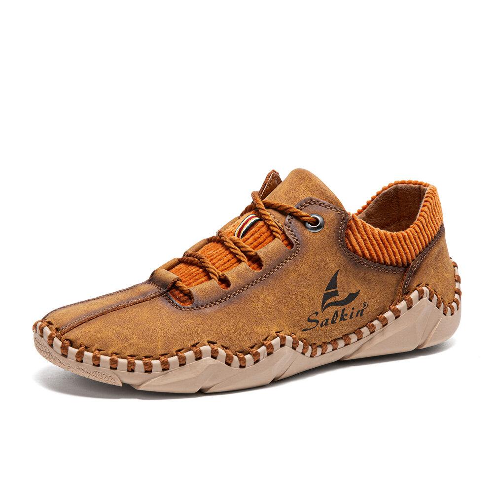 Novuxy® Men Hand Stitching Leather Non Slip Casual Driving Shoes